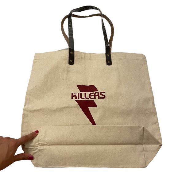 NWOT Prime The Killers Cotton Beige Canvas Tan Bag Tote with Leather Handles - Picture 3 of 9